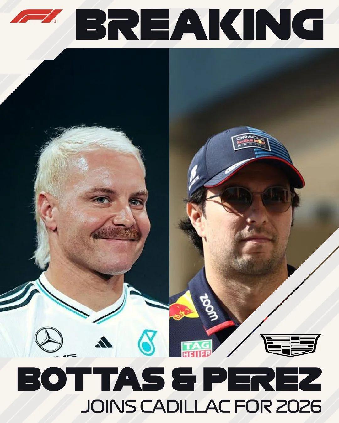 官方：博塔斯与佩雷兹成为2026赛季凯迪拉克正式车手